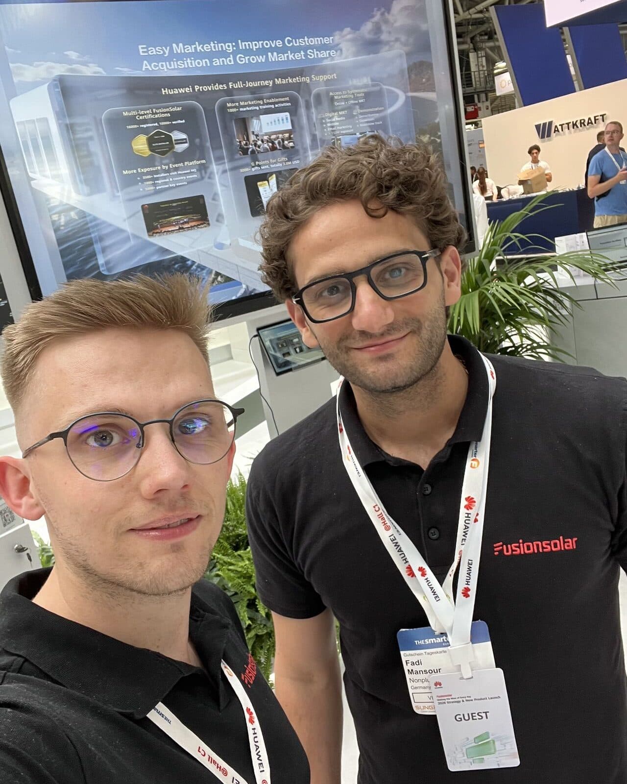 Nik Thoma and Fadi Mansour of nonplusultra on the Huawei FusionSolar stand at Intersolar Europe 2026